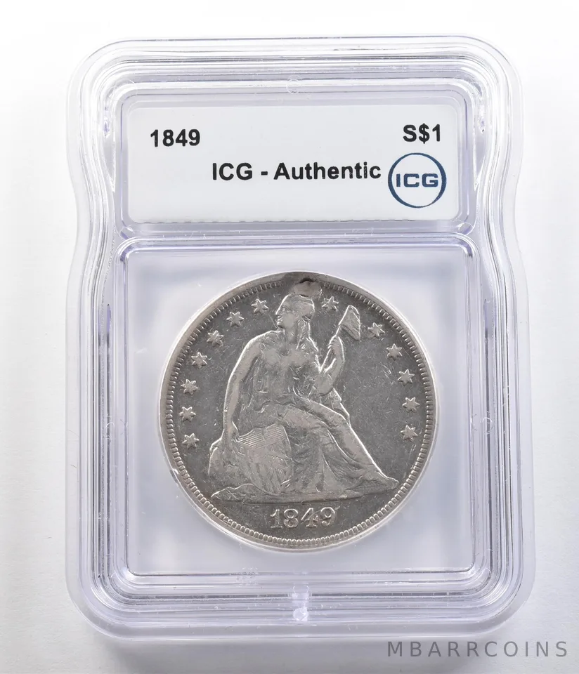 1849 Seated Liberty Silver Dollar Authentic ICG *4727