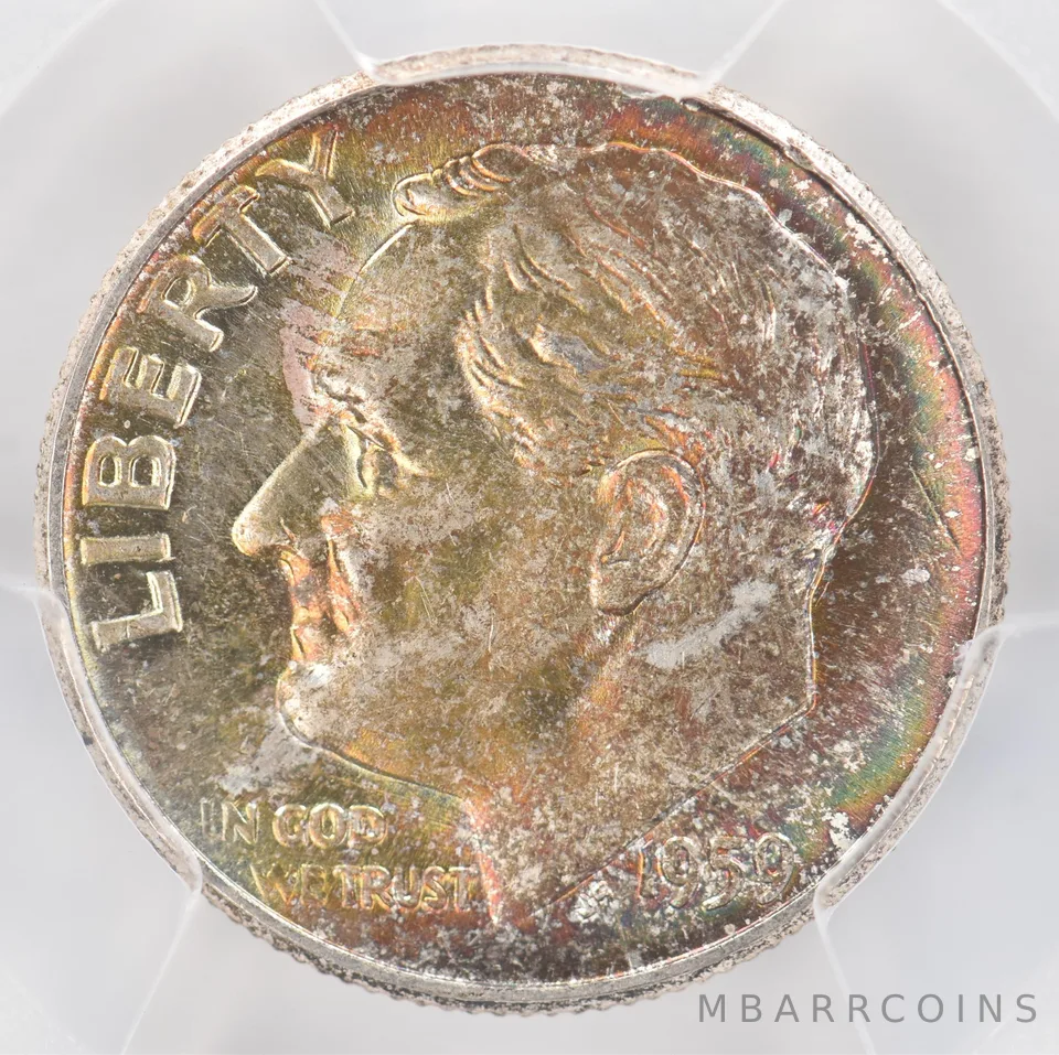 1959 Roosevelt Dime AU58 PCGS Beautiful Tone *0885
