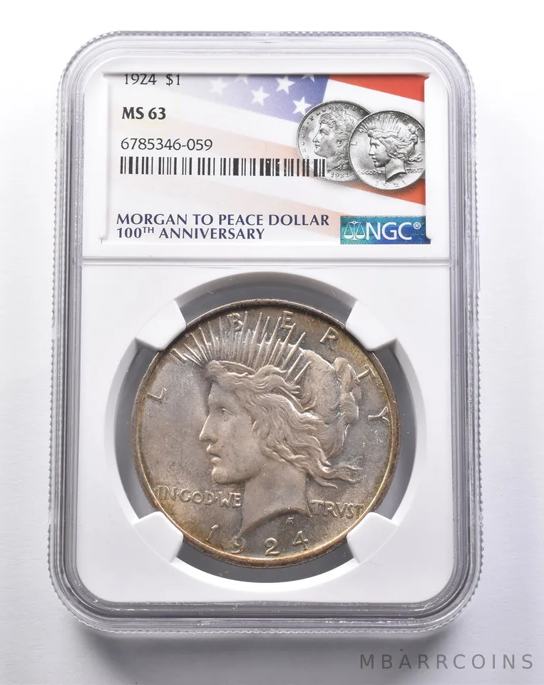 MS63 1924 Peace Silver Dollar 100th Anniversary Dollar NGC *3239
