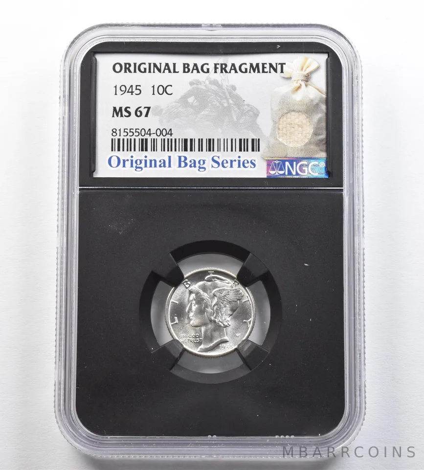 1945 Mercury Dime Original Bag Fragment MS67 NGC *0402