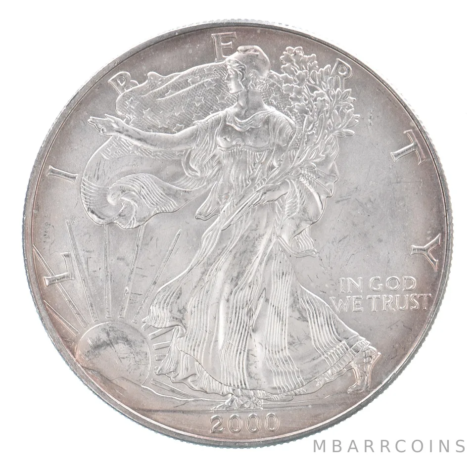 Beautiful Toned - 2000 American Silver Eagle 1 Troy Oz .999 Fine Silver *082