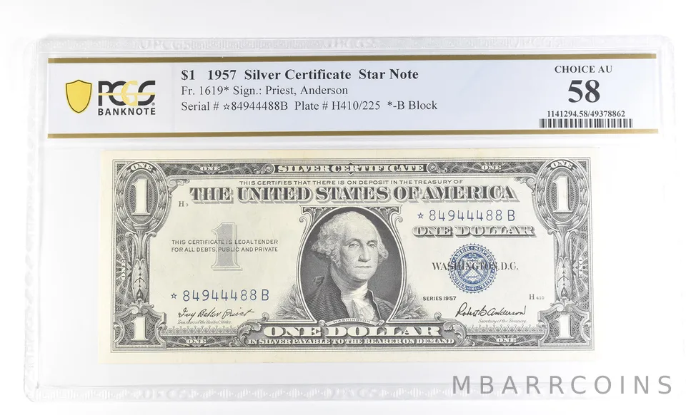 $1 1957 Silver Certificate Star Note Fr#1619* Choice AU 58 PCGS *4012