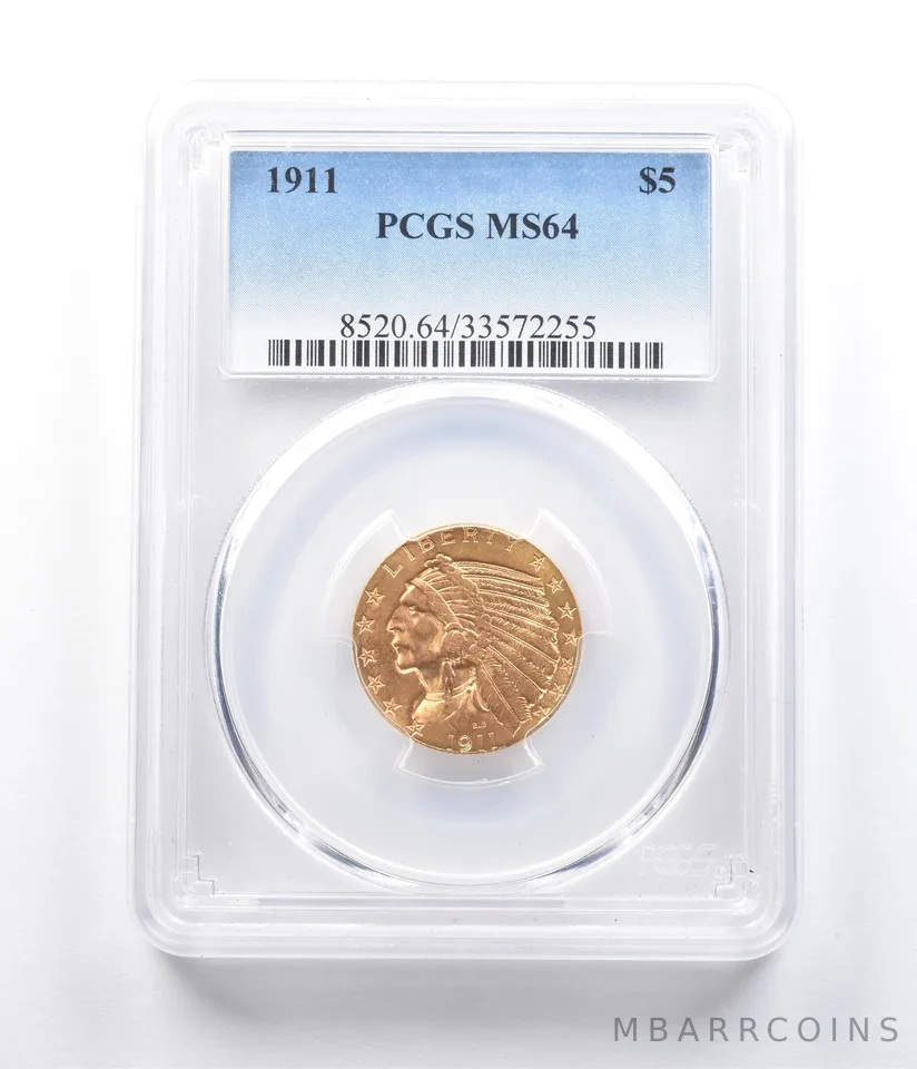 1911 $5 Indian Head Gold Half Eagle MS64 PCGS *1097