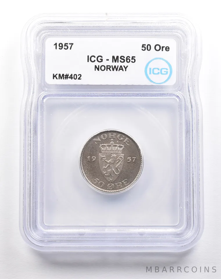 1957 Norway 50 Ore KM#402 MS65 ICG *5503