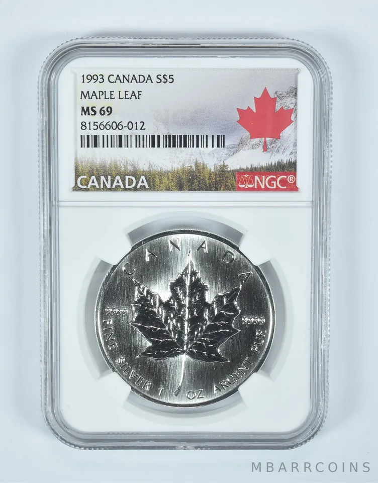 1993 Canada 5 Dollars Silver Maple Leaf MS69 NGC Canada Label