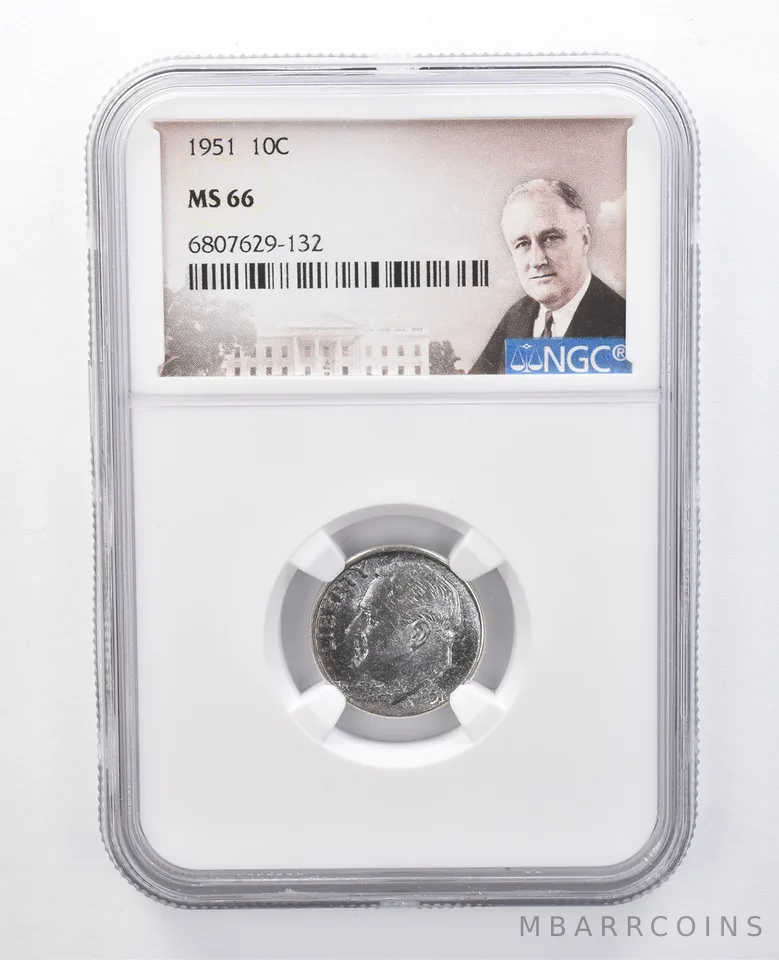1951 Roosevelt Dime MS66 NGC Blue Tone *7946