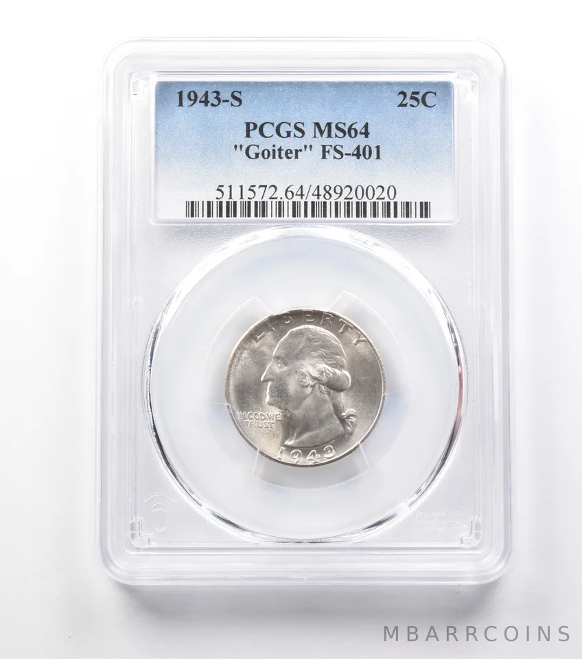 1943-S Washington Quarter Goiter FS-401 MS64 PCGS a9976