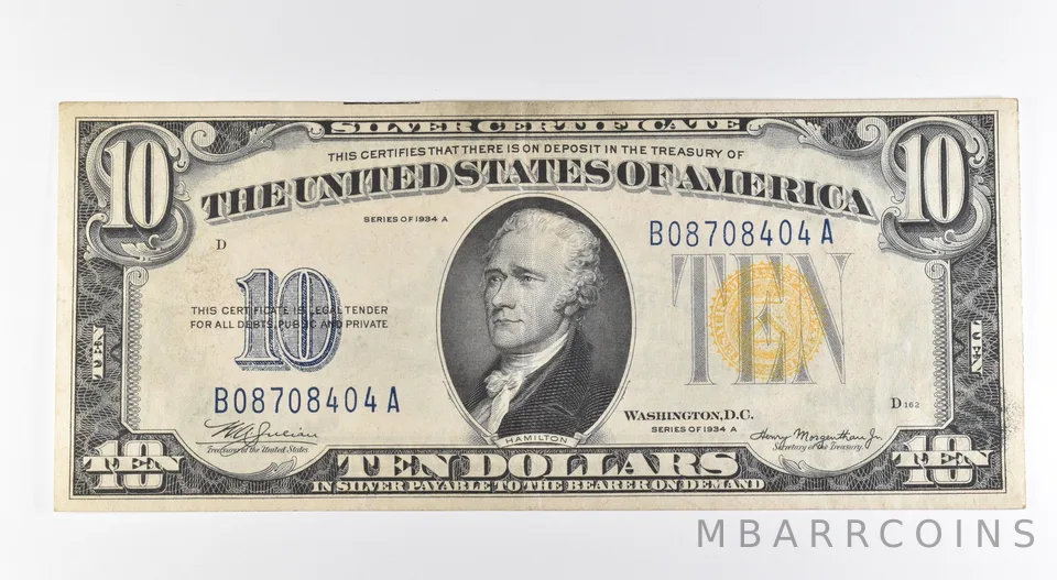 1934 A $10 Silver Certificate Yellow Seal North Africa Fr#2309 *0445