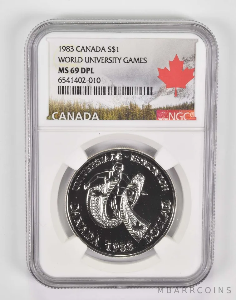1983 Canada $1 Silver Dollar World Uni Games MS69 DPL NGC Canada Lbl