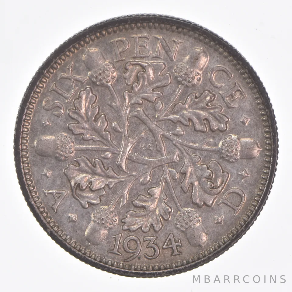 Better Date - 1934 Great Britain 6 Pence World Coin- Silver *045