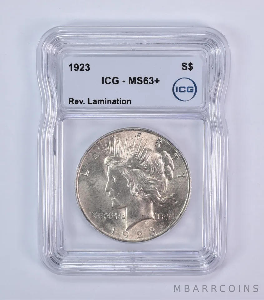 1923 Peace Silver Dollar Reverse Lamination MS63+ ICG *7963