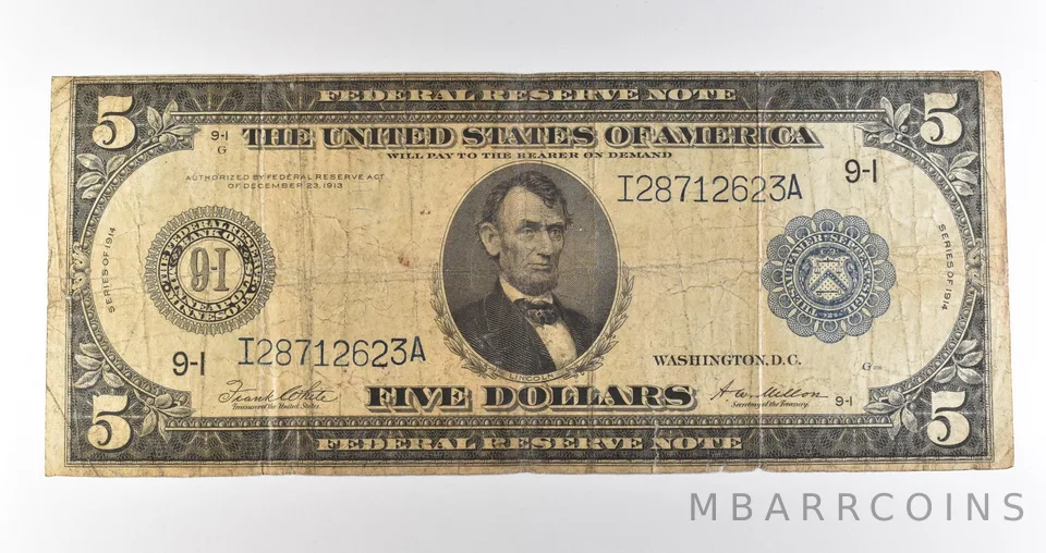 1914 $5 Minneapolis MN FRN Blue Seal Large Note Fr#879a *4607