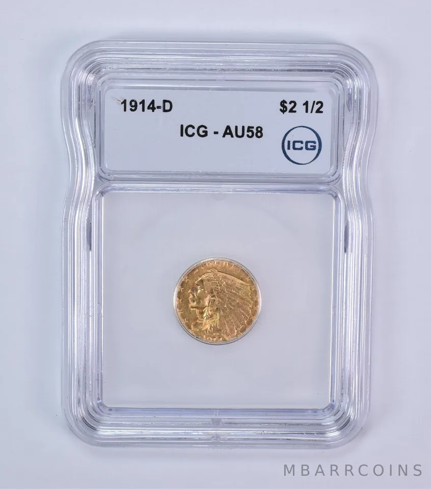 1914-D $2.50 Indian Head Gold Quarter Eagle AU58 ICG *7942
