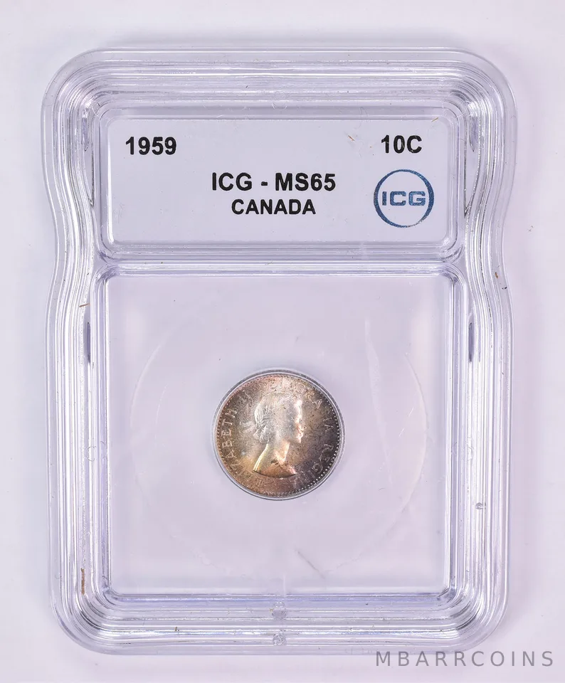 1959 Canada 10 Cents MS65 ICG Beautiful Tone *1175