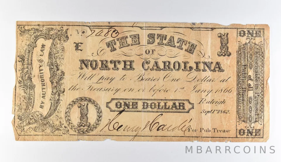 1862 $1 North Carolina Obsolete Note *8225