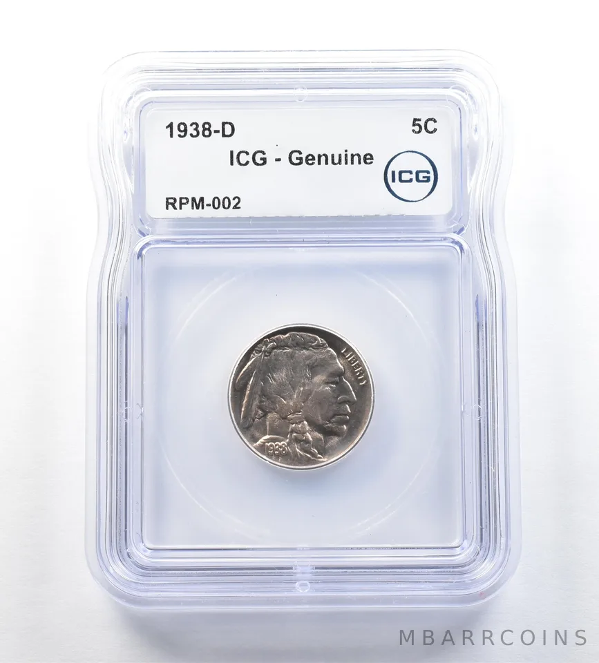 1938-D Indian Head Buffalo Nickel RPM-002 Genuine ICG *0664