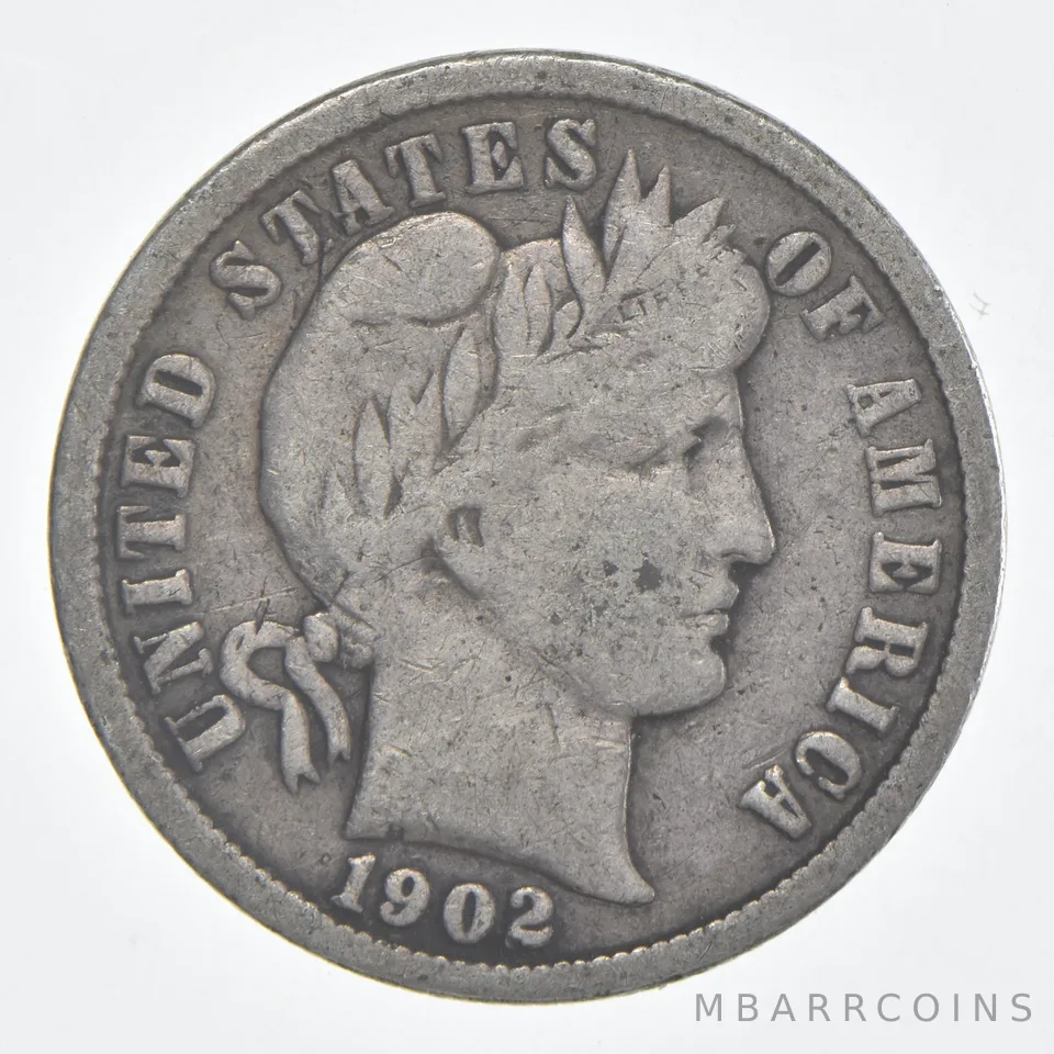 1902 (P) Barber Dime 90% Silver FINE Condition