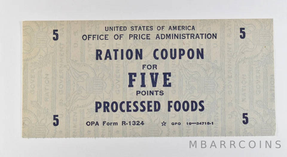 WWII Ration Coupon 5 Points Processed Foods *3186