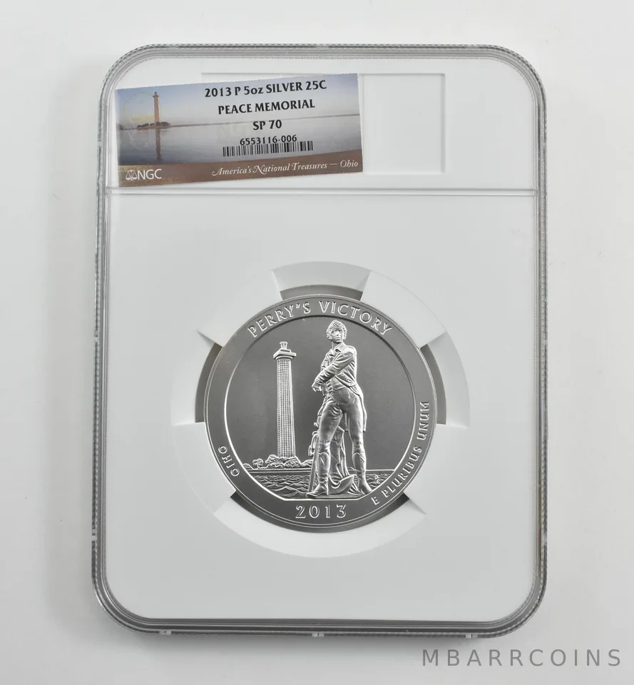 2013-P 5 Oz Silver Quarter ATB Peace Memorial SP70 NGC *1545