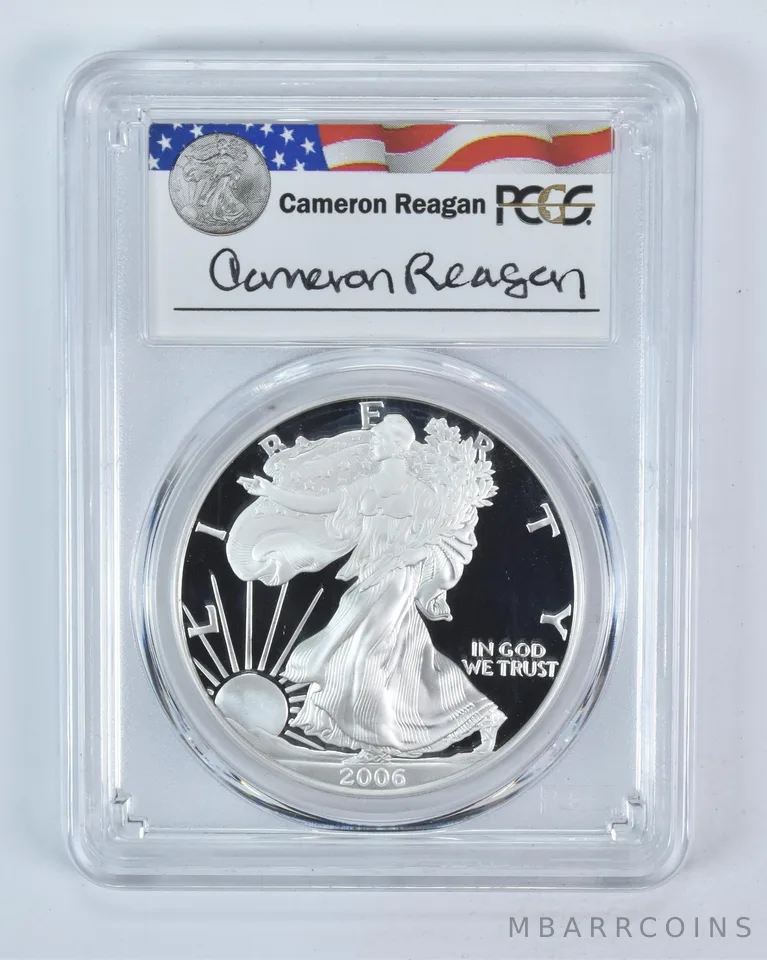 2006-W American Silver Eagle Cameron Reagan Signed PR69 DCAM PCGS