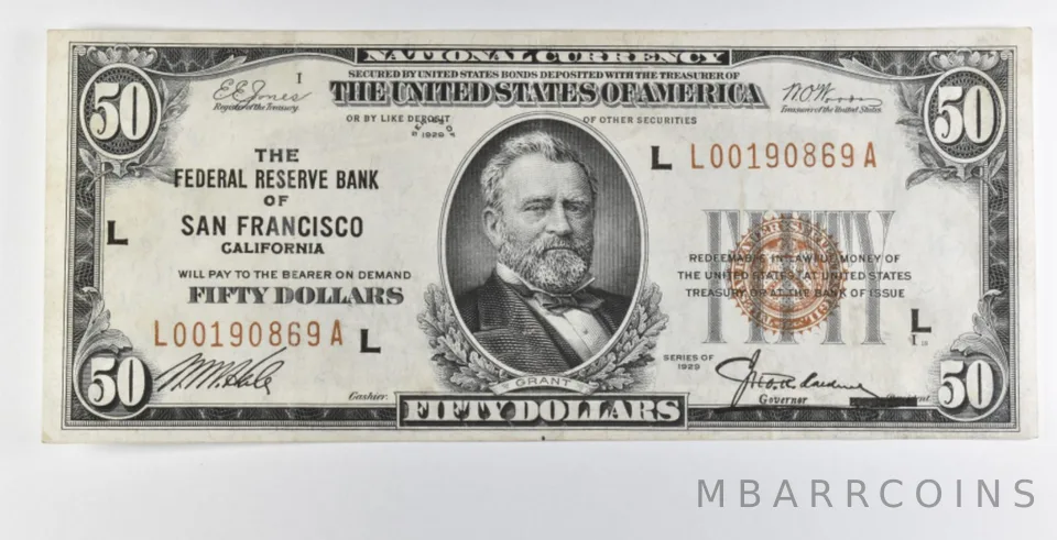 1929 $50 San Francisco VA US National Currency Brown Seal a7933