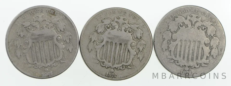 Lot (3) 1872 Shield Nickels a3224