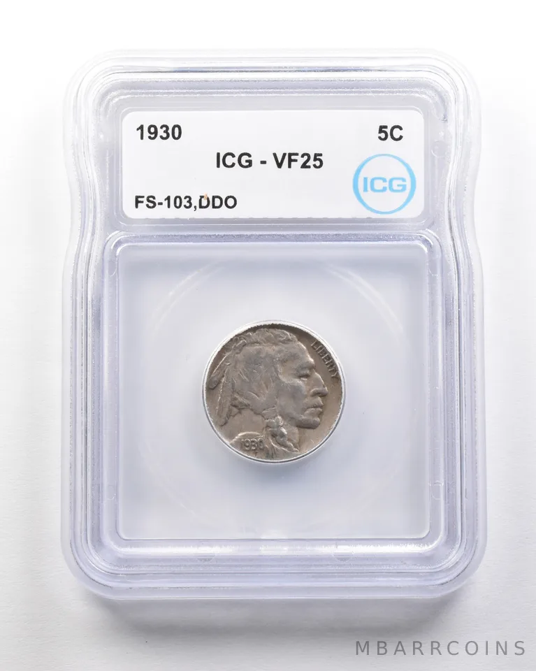 1930 Indian Head Buffalo Nickel Mint Error FS-103 DDO VF25 ICG *1704