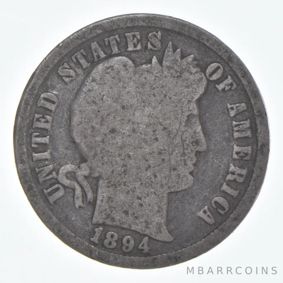 1894-P Barber Dime 90% Silver Average Circ