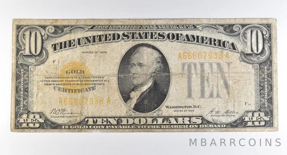1928 $10 Gold Certificate Yellow Seal *8244