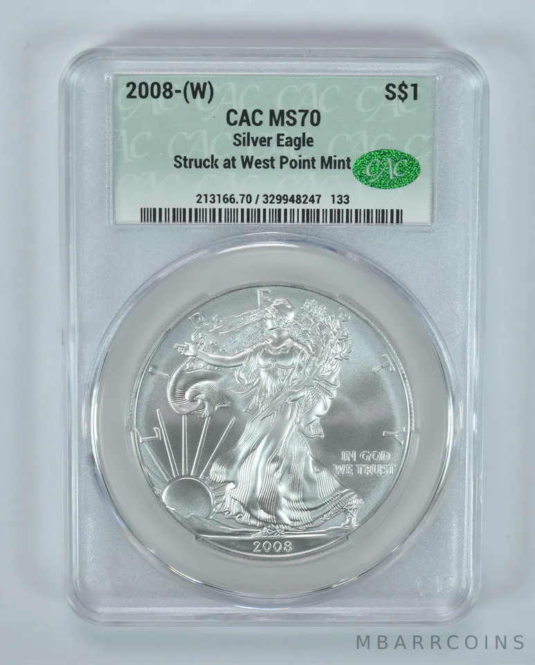 2008-(W) American Silver Eagle Struck At West Point MS70 CAC CACg