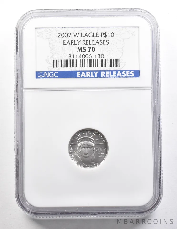 2007-W $10 American Platinum Eagle 1/10 Oz 0.1 Oz Early Releases MS70 NGC *3725