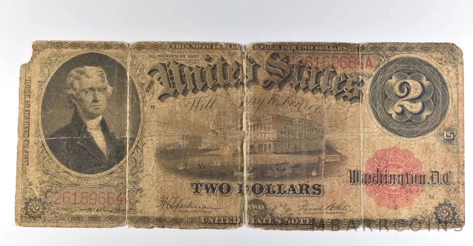 1917 $2 Washington DC Large Note Red Seal Obsolete Note *8478