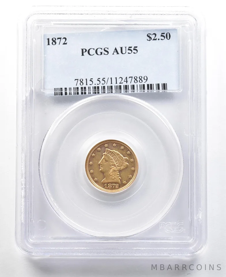 1872 $2.50 Liberty Head Gold Quarter Eagle AU55 PCGS a3045