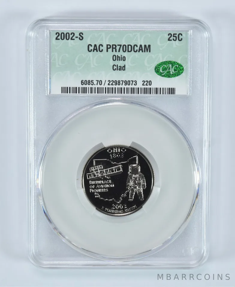 2002-S State Quarter Ohio Clad PR70 DCAM CAC CACg