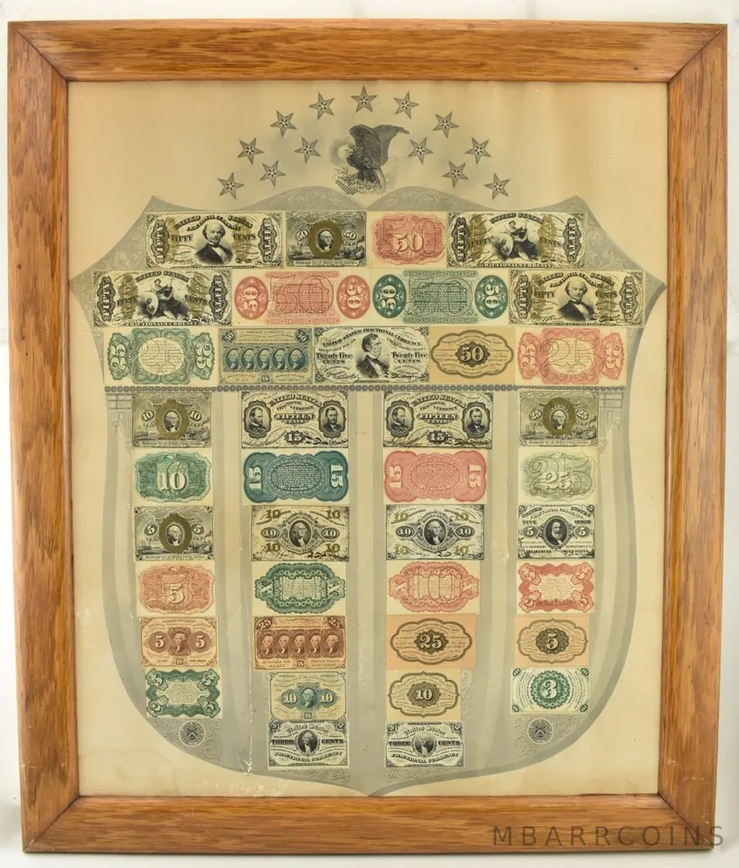 1860's United States Fractional Currency Shield Framed Complete Set a5009