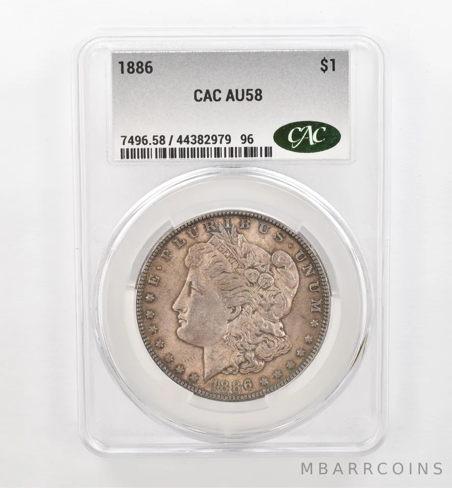 1886 Morgan Silver Dollar AU58 CAC CACg Beautiful Tone *0491