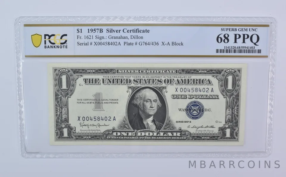 1957 B $1 Silver Certificate Fr#1621 Superb Gem Unc 68 PPQ PCGS *8119