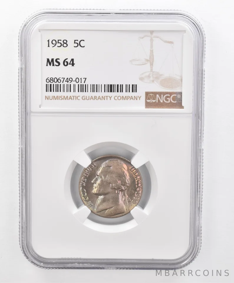 1958 Jefferson Nickel MS64 NGC Beautiful Tone *2683