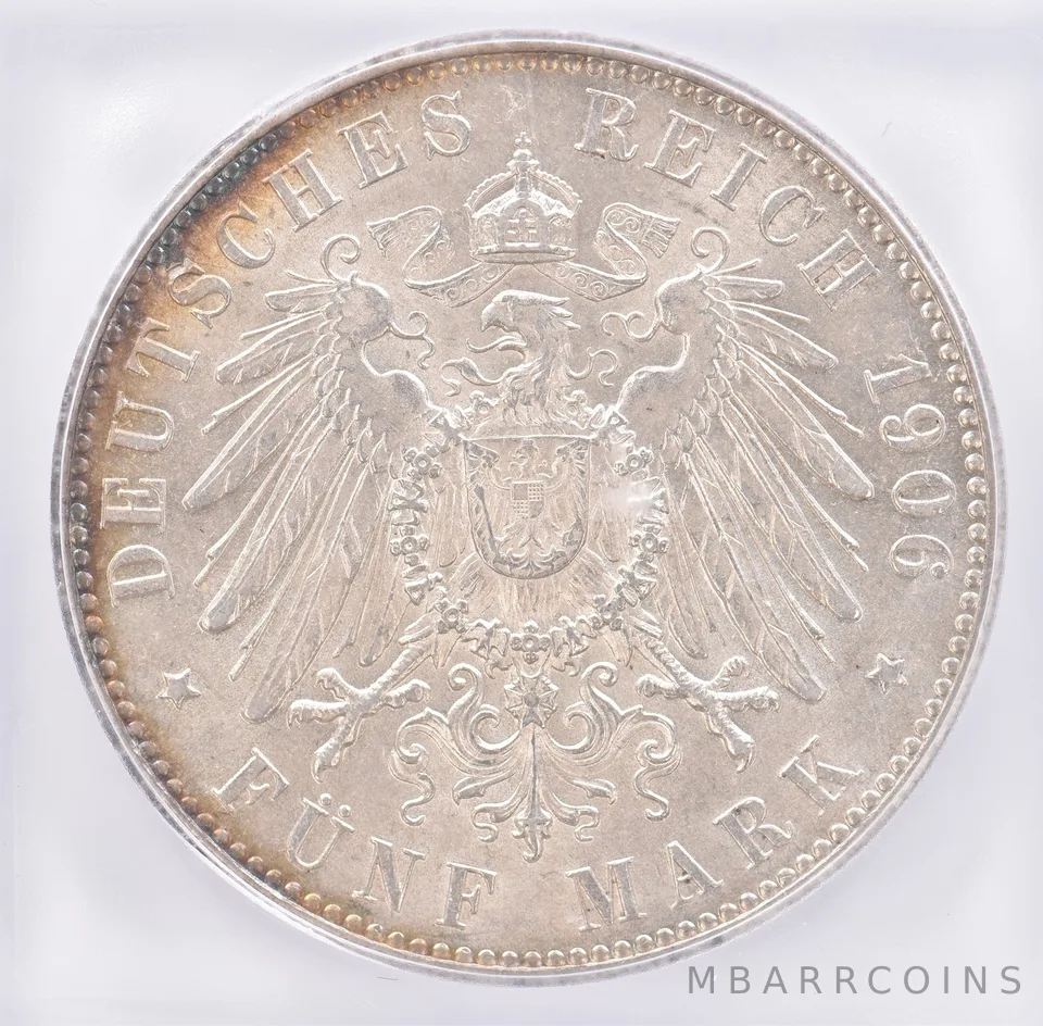 1906 J German States Bremen 5 Mark MS65 ICG Beautiful Tone *1903