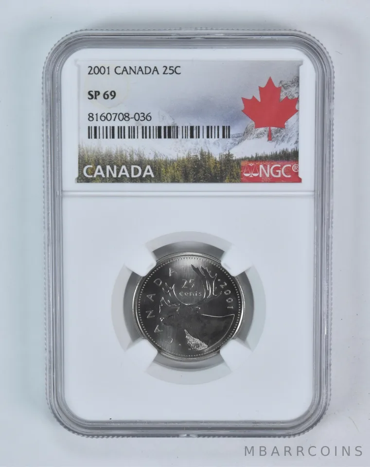 2001 Canada 25 Cent Caribou SP69 NGC Canada Label