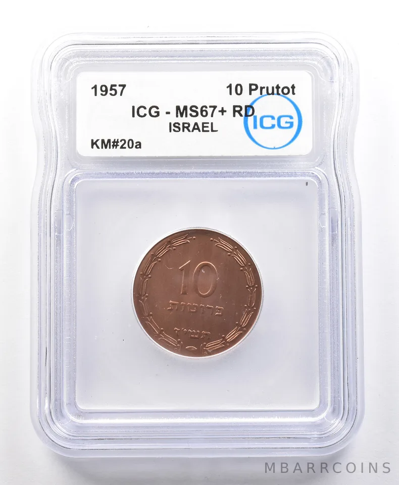 1957 Israel 10 Prutot KM#20a MS67+ RD ICG *4213