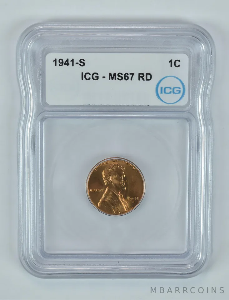 1941-S Lincoln Wheat Cent MS67 RD ICG