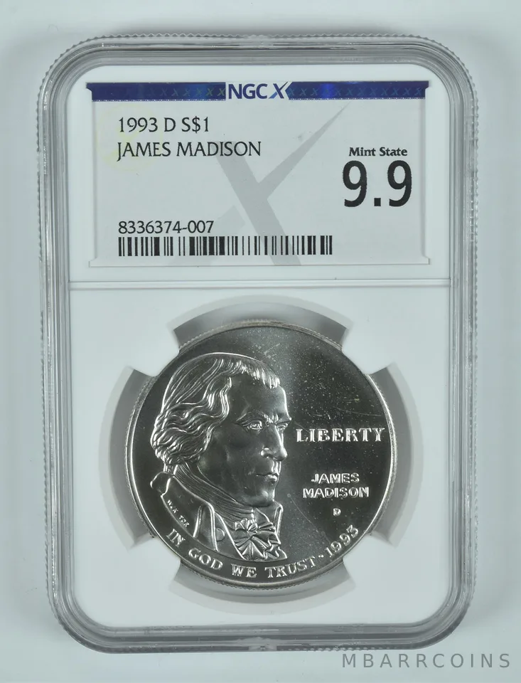 1993-P James Madison Commemorative Silver Dollar MS 9.9 NGC X