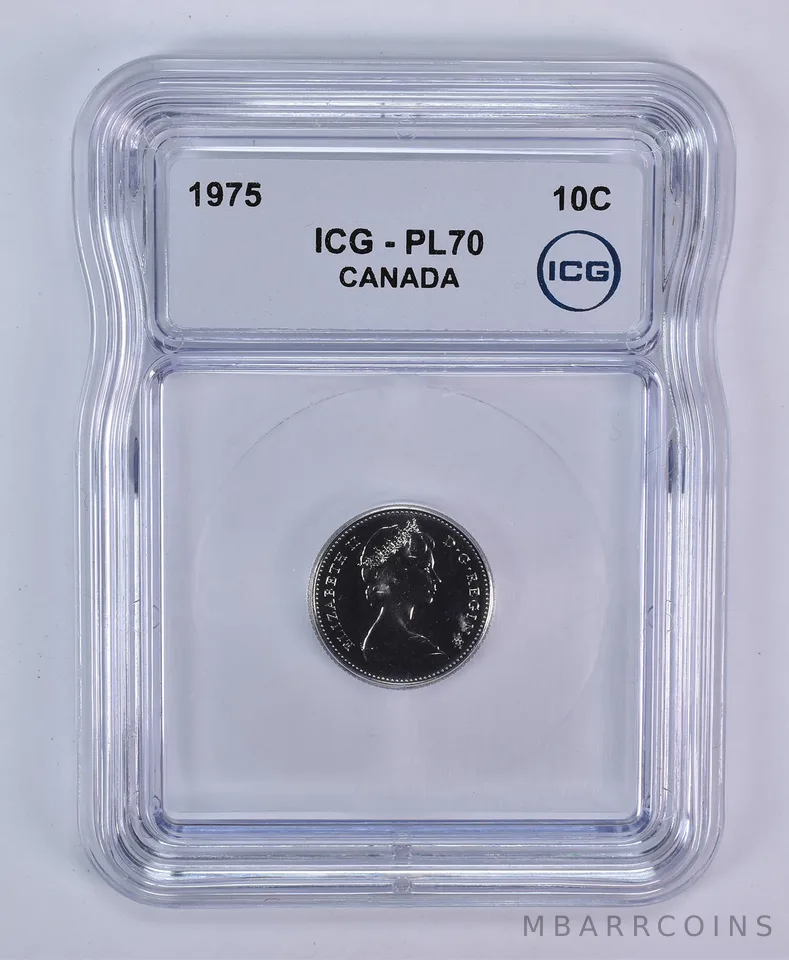 1975 Canada 10 Cents Bluenose PL70 ICG