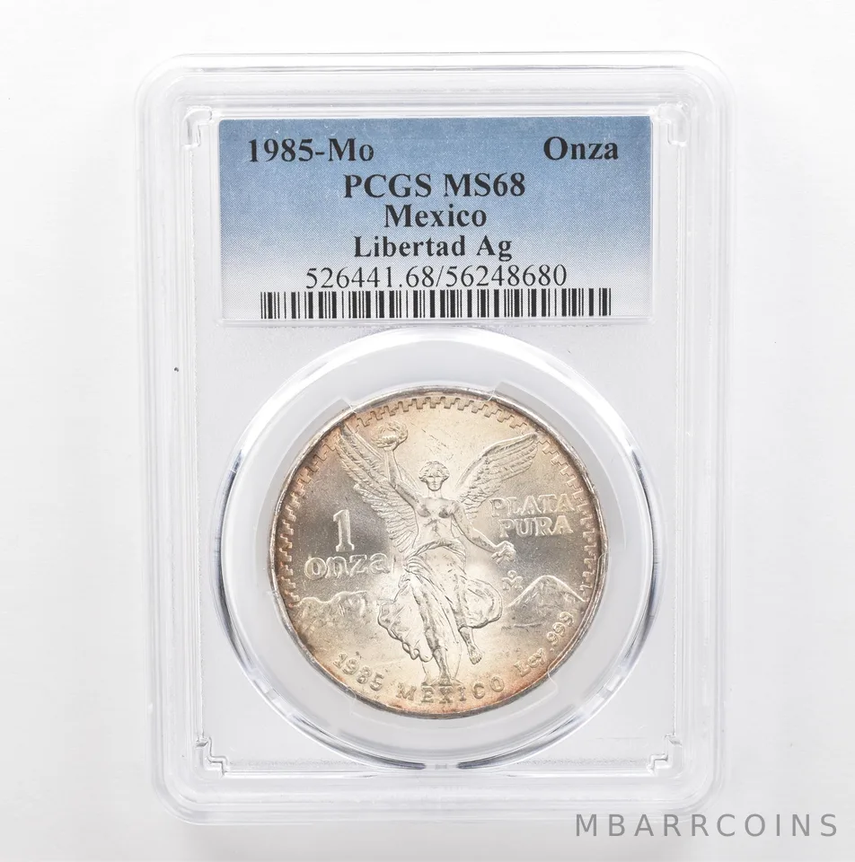 1985 Mo Mexico 1 Onza Silver Libertad MS68 PCGS Peripheral Tone *5393