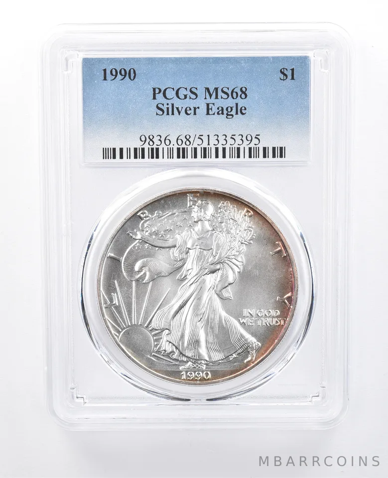 1990 American Silver Eagle MS68 PCGS Peripheral Tone *8160