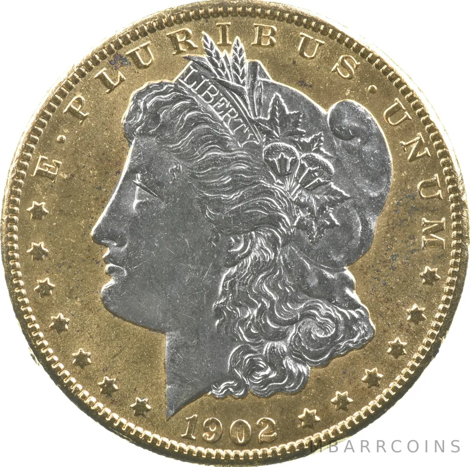 1902-O Morgan Silver Dollar Colorized Gold Plated Reverse Proof Look a0539