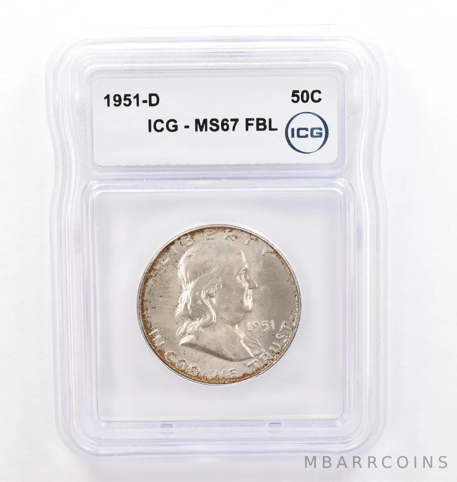 1951-D Franklin Half Dollar MS67 FBL ICG Beautiful Tone *0236