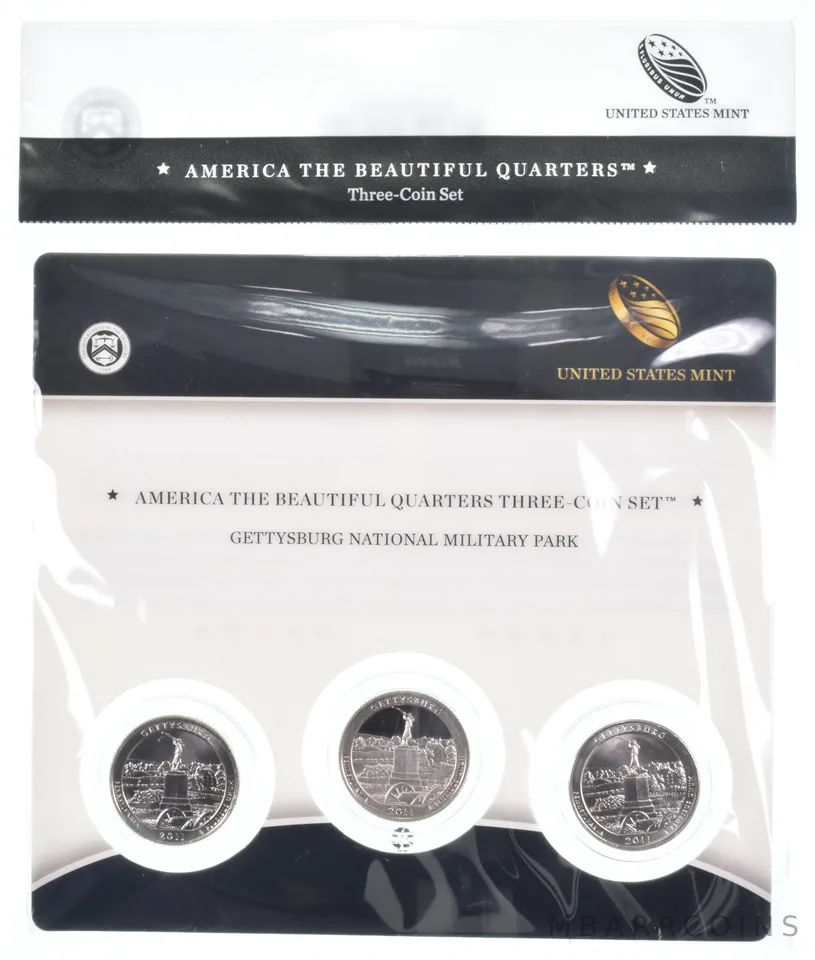 2011 Gettysburg National Park PDS Proof ATB 3 Quarter Coin Set Unc BU