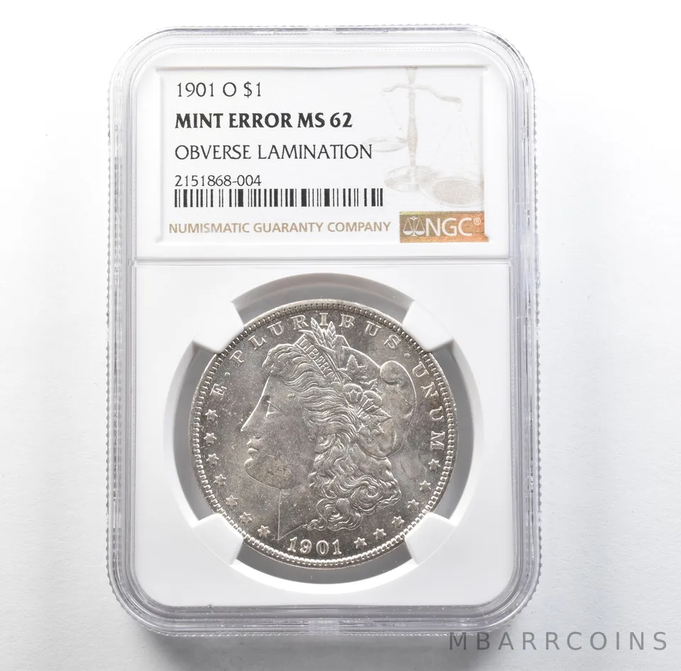 1901-O Morgan Silver Dollar Mint Error Obverse Lamination MS62 NGC *3189